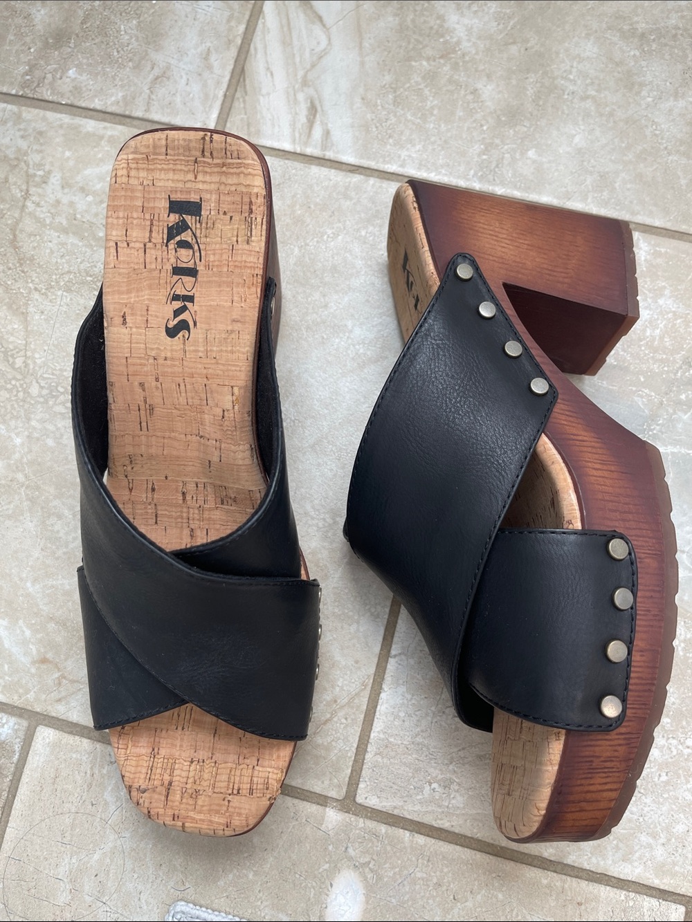 Korks by Kork-Ease Lynda Sandals Platform Woodgrain 10M